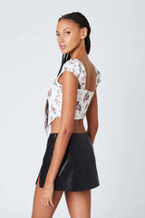 Puff Sleeve Floral Corset