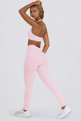 Brushed Jersey Ruched Mid-Rise Leggings in Pale Pink Marl