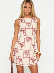 Alfalfa Shift Mini Dress Red Floral Check