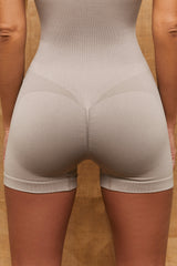 Zip Front Contour Unitard in Stone