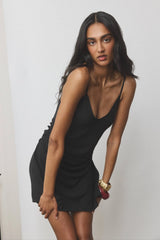 Georgette Draped Mini Dress | Black