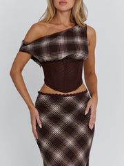 Vyorix NARELLE TOP BROWN CHECK