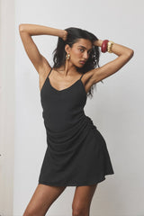 Georgette Draped Mini Dress | Black