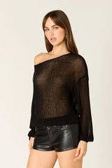 Sheer Off-the-Shoulder Knit Sweater