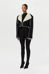 Vegan Leather Sherpa Cropped Jacket