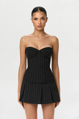 Pinstripe Suiting Pleated Mini Skirt