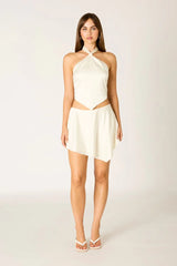 Asymmetric Satin Mini Skirt