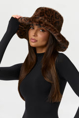 Faux Fur Leopard Print Bucket Hat
