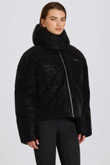 Waterproof Cropped Oversized Ski Jacket in Black Leopard