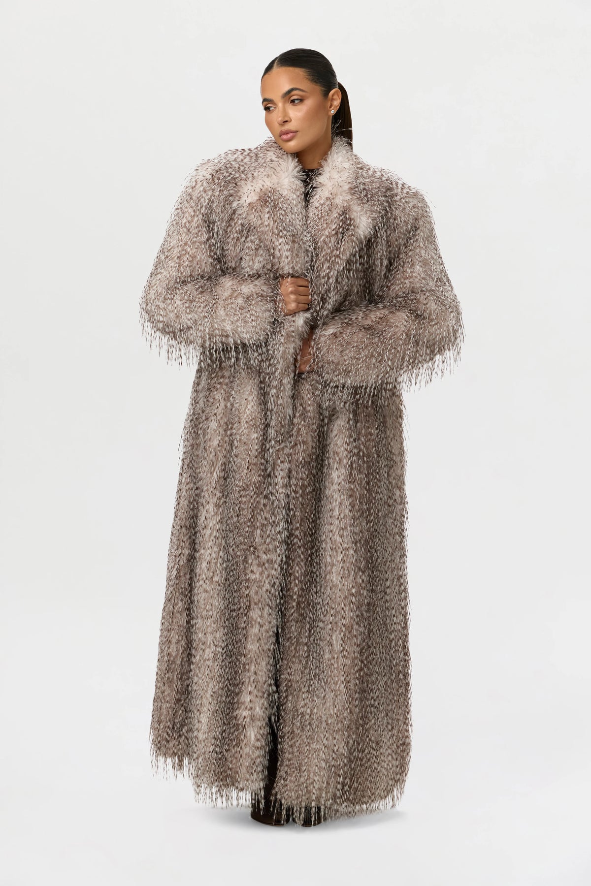 Faux Feather Plush Long Coat
