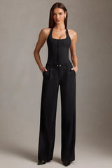 Corset-Detail Halterneck Jumpsuit in Black