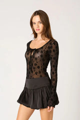 Flocked Velvet Mesh Top