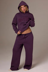 Brushed Jersey Wide-Leg Joggers in Plum