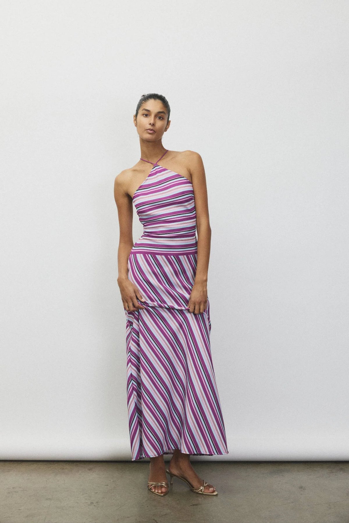 Halter Maxi Dress | Violet Stripe