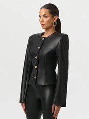 Vegan Leather Button Up Jacket