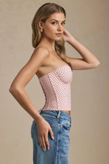 Kateproms Lace-Up Strapless Corset Top in Pink Polka Dot
