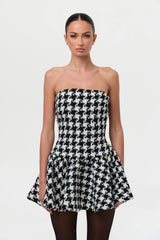 Houndstooth Peplum Tube Mini Dress
