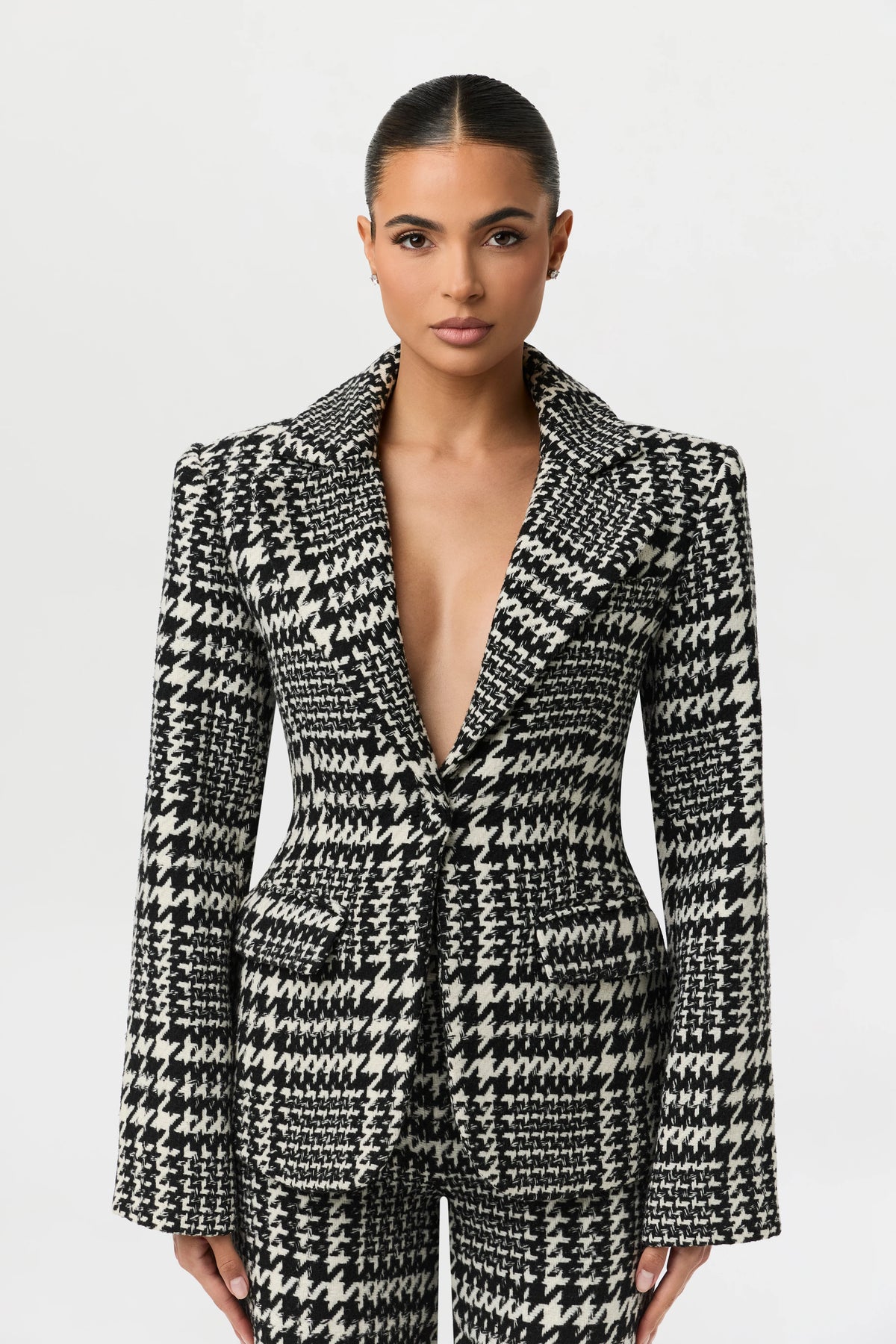 Houndstooth Plaid Suit Blazer