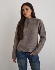 Lamara Quater Zip Jumper in Dark Brown Marl