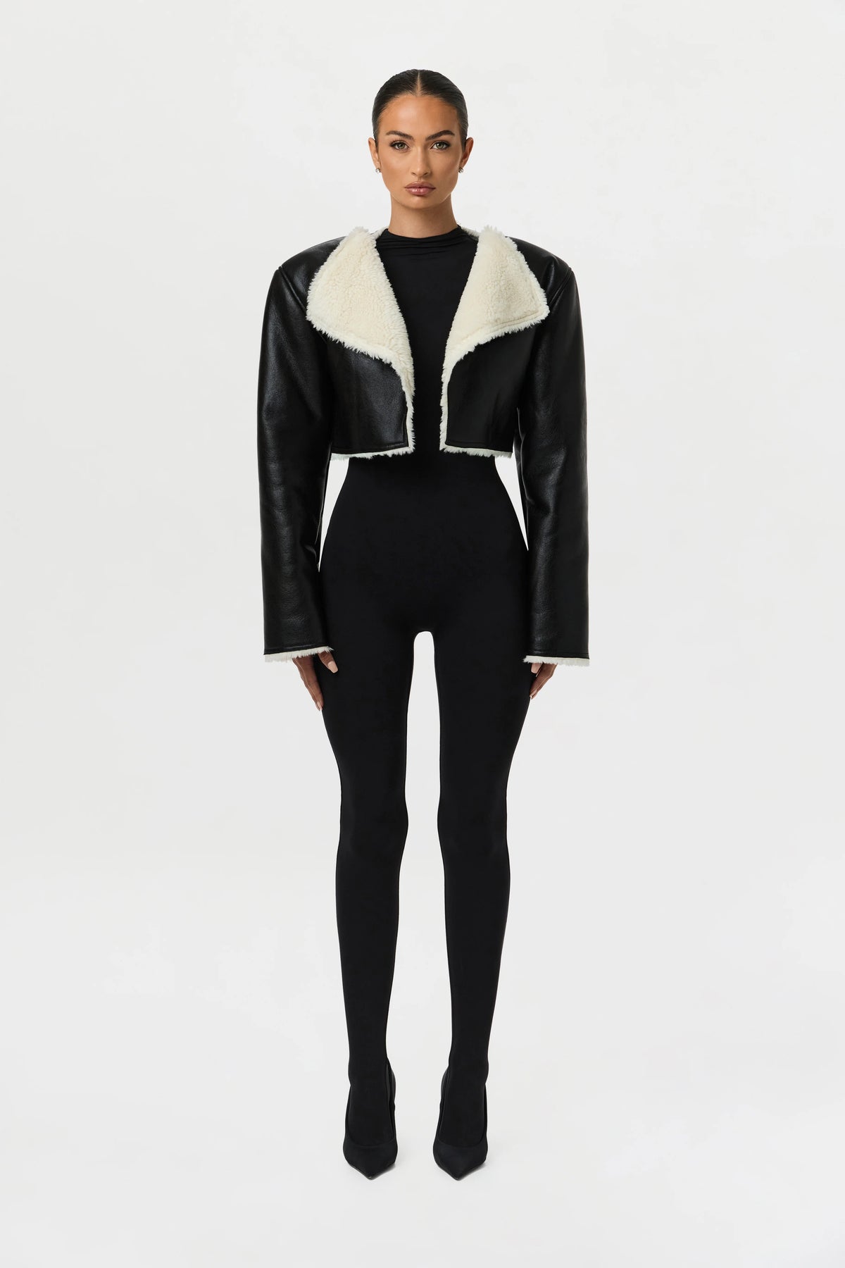 Vegan Leather Sherpa Cropped Jacket