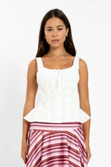 Peplum Embroidered Top | White