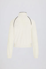 Terry Towelling Zip-Up Cropped Sweatshirt in Ivory