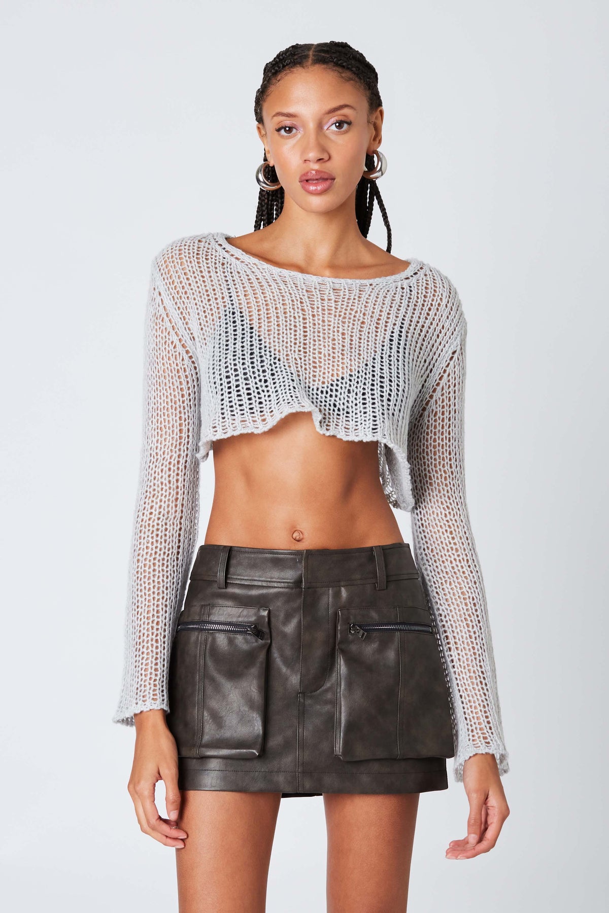 Faux Leather Cargo Mini Skirt