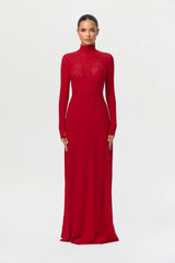 Stretch Lace Turtleneck Maxi Dress