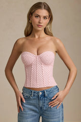 Kateproms Lace-Up Strapless Corset Top in Pink Polka Dot