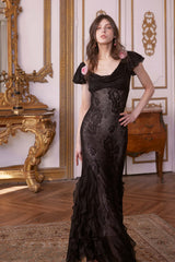 Chloe Rosette Mesh Gown Dress