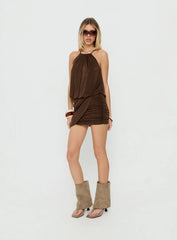 Somilla Ruched Halter Mini Dress Chocolate
