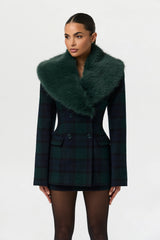 Suiting Plaid Faux Fur Blazer