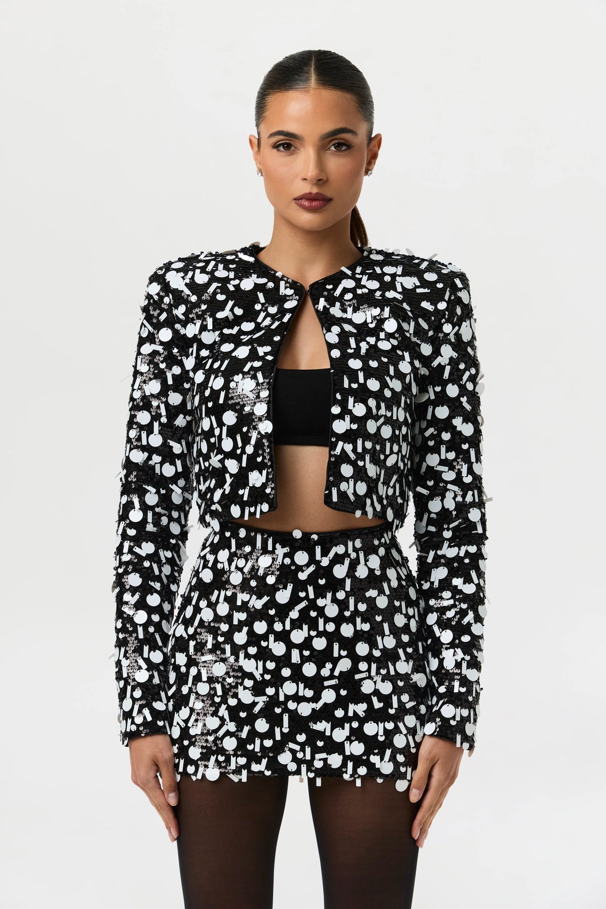 Geometric Sequin Cropped Jacket
