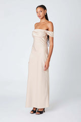 Satin Off the Shoulder Maxi Dress