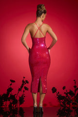 Embellished Plunge Midaxi Dress in Crimson Red