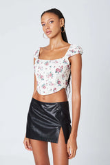 Puff Sleeve Floral Corset