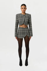 Houndstooth Plaid Mini Skirt