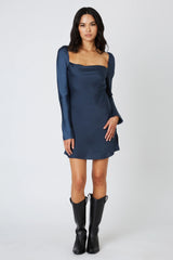 Satin Long Sleeve Mini Dress