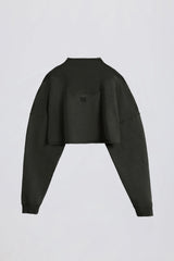 Cotton Jersey Acid Wash Cropped Sweatshirt  in Ash