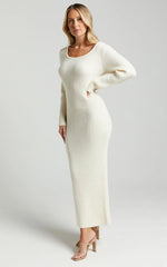 Nina knitted Maxi Dress - Scoop Neck Knitted Maxi Dress in Beige