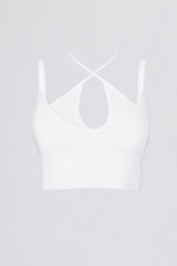 Seamless Soft Rib Crossover Sports Bra in White