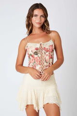 Floral Lace Up Corset Top