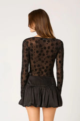 Flocked Velvet Mesh Top