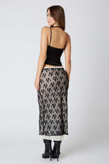 Lace Overlay Midi Skirt