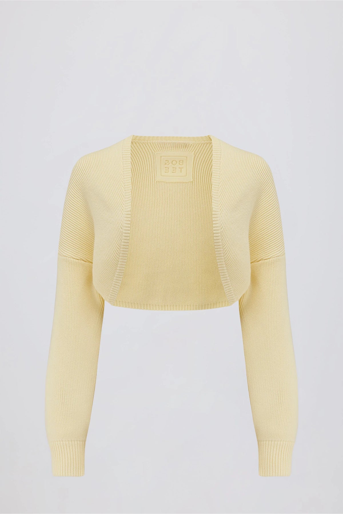 Ribbed-Knit Cropped Shrug in Lemon