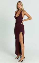 Ruby Maxi Dress - Halter Scoop Neck Low Back Bodycon Dress in Wine