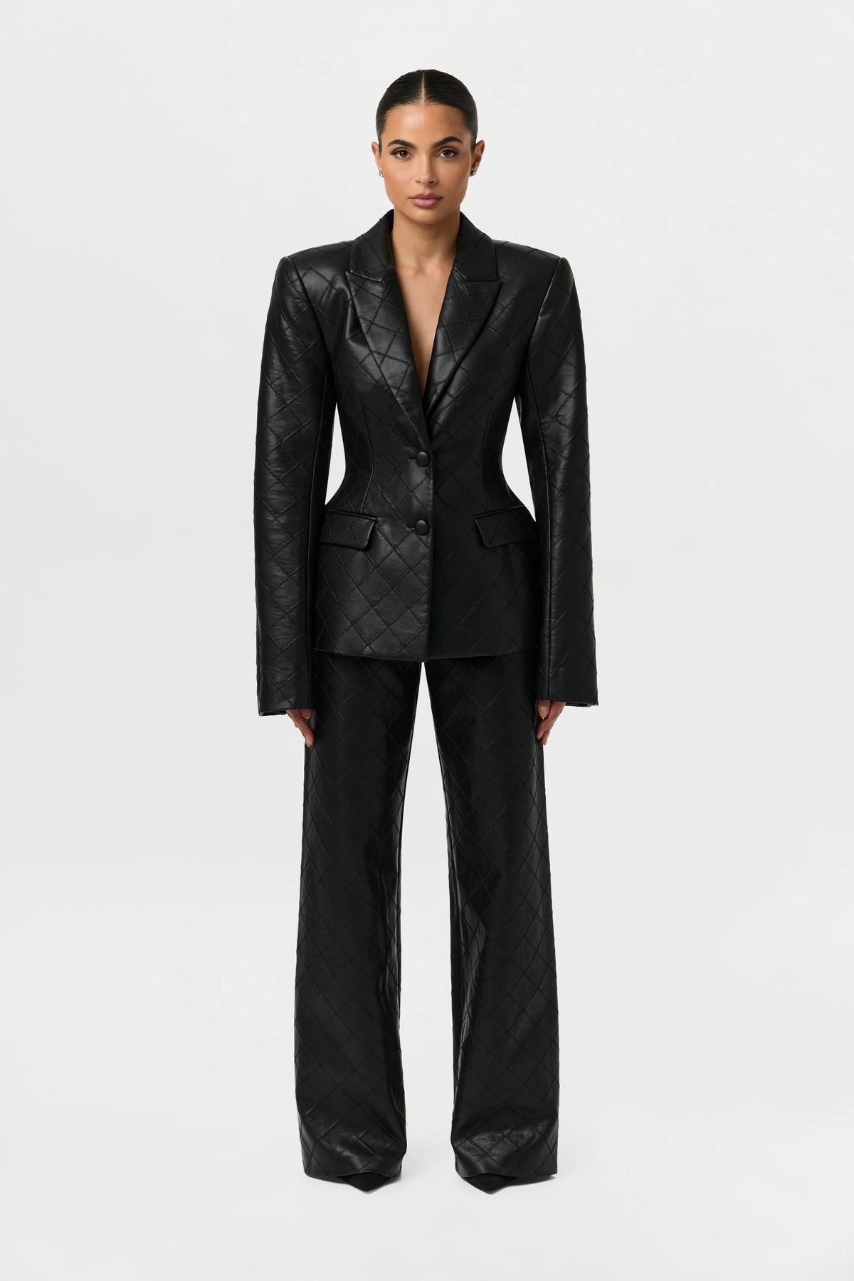 Quilted Vegan Leather Wide Leg Pants