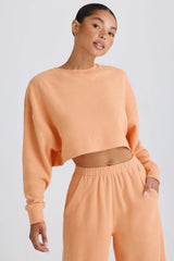Crew-Neck Open-Back Cropped Sweatshirt in Peach