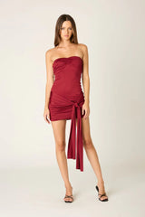 Strapless Ruched Jersey Mini Dress