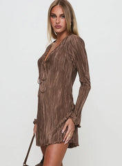 Malop Long Sleeve Mini Dress Chocolate Petite